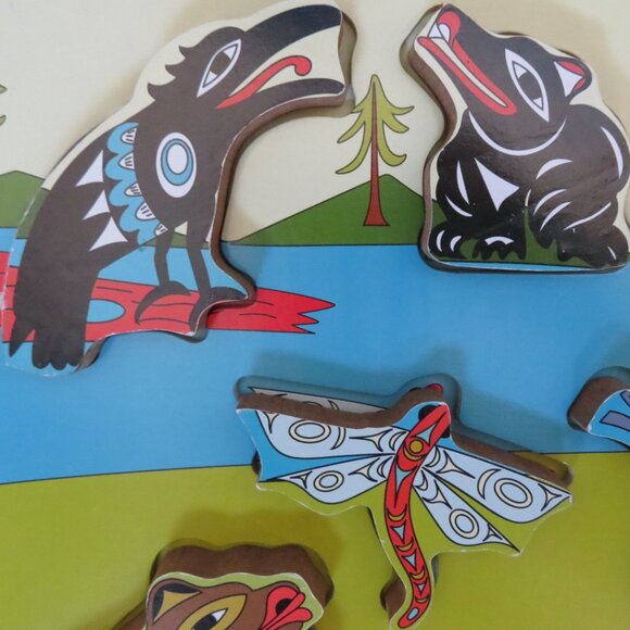 Chunky Wooden Peg Puzzle Journeys in Nature Coast Salish 8 Pc No Box (K745) - Picture 3 of 8